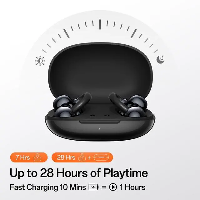 Alt view image 4 of 6 - E Open Ear Clip-On Earbuds, Bluetooth 6.0, 4g Lightweight | 4g clip-on comfort, powerful bass, 28H playtime, AI clear calls and IPX4 water resistance for workouts and daily use