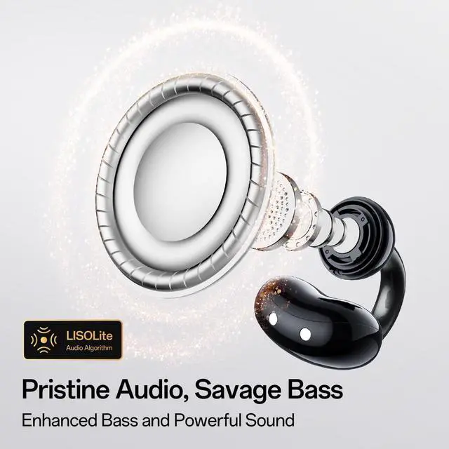 Alt view image 5 of 6 - E Open Ear Clip-On Earbuds, Bluetooth 6.0, 4g Lightweight | 4g clip-on comfort, powerful bass, 28H playtime, AI clear calls and IPX4 water resistance for workouts and daily use