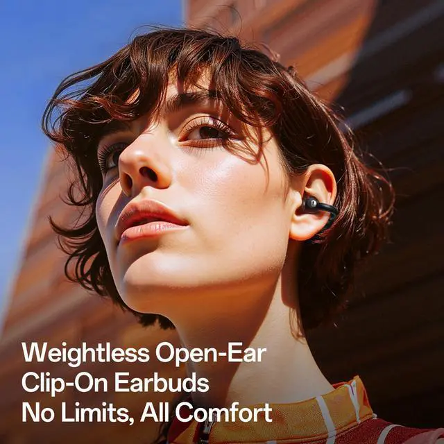 Alt view image 2 of 6 - E Open Ear Clip-On Earbuds, Bluetooth 6.0, 4g Lightweight | 4g clip-on comfort, powerful bass, 28H playtime, AI clear calls and IPX4 water resistance for workouts and daily use