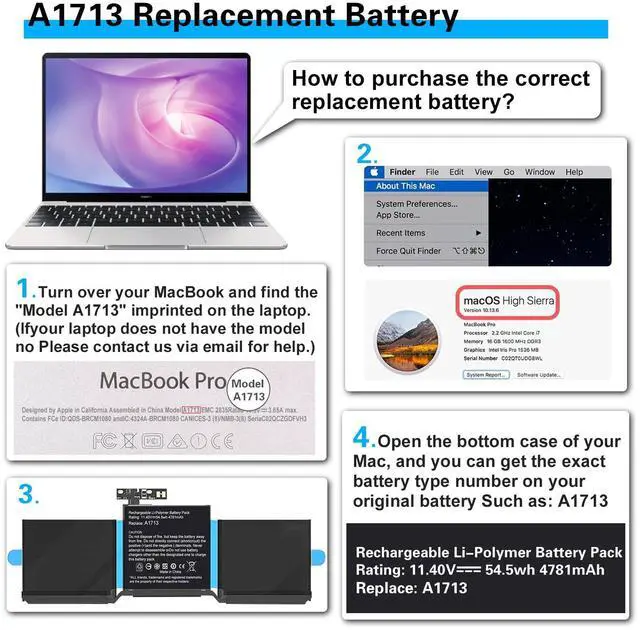 Alt view image 5 of 6 - A1713 Battery Replacement for MacBook Pro A1708(2016,2017) A2159(2019) A2289(2020) A2338(2020,2022) 13-inch A2171/A1713 Battery