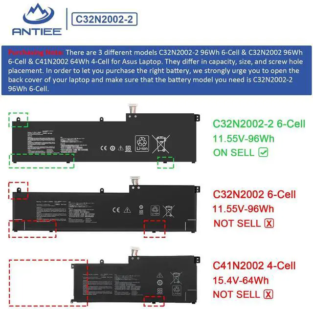 Alt view image 6 of 7 - 96Wh C32N2002-2 Laptop Battery Replacement for Asus ZenBook Pro 15 Flip OLED UP6502ZA UP6502ZA-M8006W UP6502ZD UP6502ZD-M8007W Series 0B200-04230000 3ICP7/54/64-2 8380mAh 11.55V