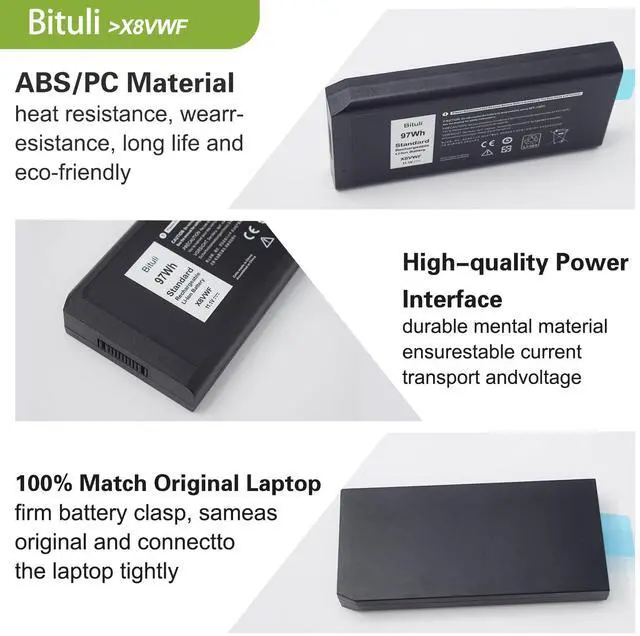 Alt view image 3 of 6 - X8VWF CJ2K1 Laptop Battery for Dell Latitude 14 Rugged 5404 5414 E5404 Extreme 7404 7414 E7404 Series P45G P45G002 P46G P46G001 P46G002 DKNKD 5XT3V VCWGN XN4KN XRJDF YGV51 4XKN5 97Wh