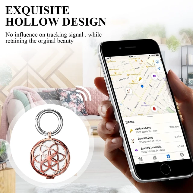 Alt view image 5 of 7 - Metal Keychain for Apple AirTag Protective Case Holder Key Ring Dog Luggage Bike - Rose Gold