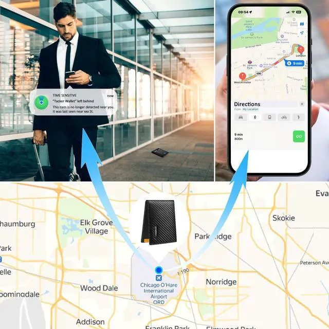 Alt view image 3 of 6 - Wallet Tracker for iOS Only Not for Android, GPS Wallet Tracker Device Smart Tracking Wallet Locator for Passport & ID Cards Gift for Him & HerCarbon Black