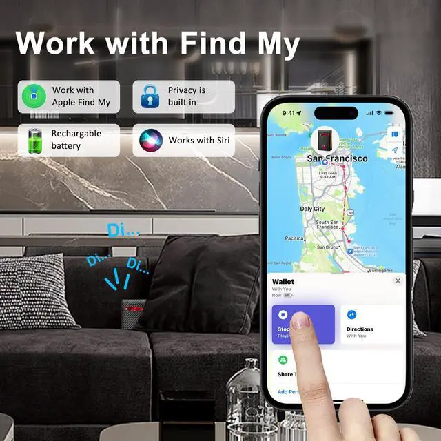 Alt view image 2 of 6 - Wallet Tracker for iOS Only Not for Android, GPS Wallet Tracker Device Smart Tracking Wallet Locator for Passport & ID Cards Gift for Him & HerCarbon Black