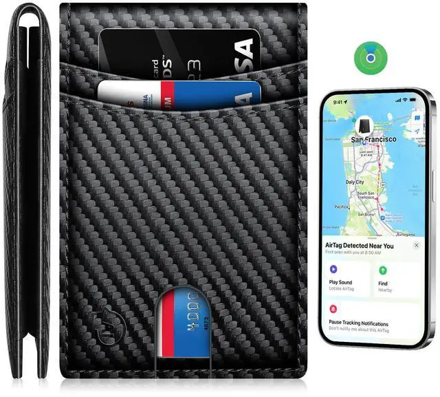 Main image of Wallet Tracker for iOS Only Not for Android, GPS Wallet Tracker Device Smart Tracking Wallet Locator for Passport & ID Cards Gift for Him & HerCarbon Black
