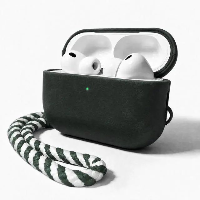 Main image of for AirPods Pro 3 Genuine Leather CaseAll-Round ShockproofMulti Leather, Frame+Hide Patented Dual LayerWireless Charging ReadyLED Visiblewith Lanyard (Green, Crazy Horse Leather)