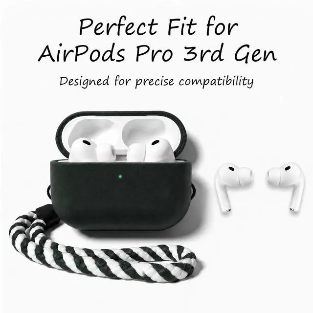 Alt view image 2 of 7 - for AirPods Pro 3 Genuine Leather CaseAll-Round ShockproofMulti Leather, Frame+Hide Patented Dual LayerWireless Charging ReadyLED Visiblewith Lanyard (Green, Crazy Horse Leather)