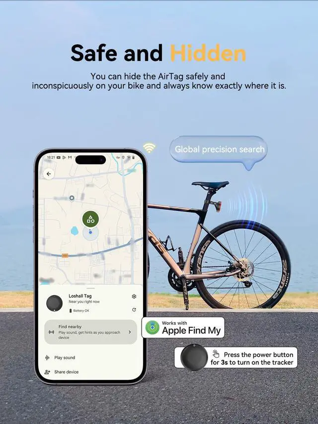 Alt view image 4 of 7 - Bike Rear Reflector with Built-in Item Finder, Works with Find My App, Hidden Anti-Loss Bicycle Finder, Seatpost Reflective Bike Accessory for Road Bike MTB E-Bike, No Extra Tag Needed