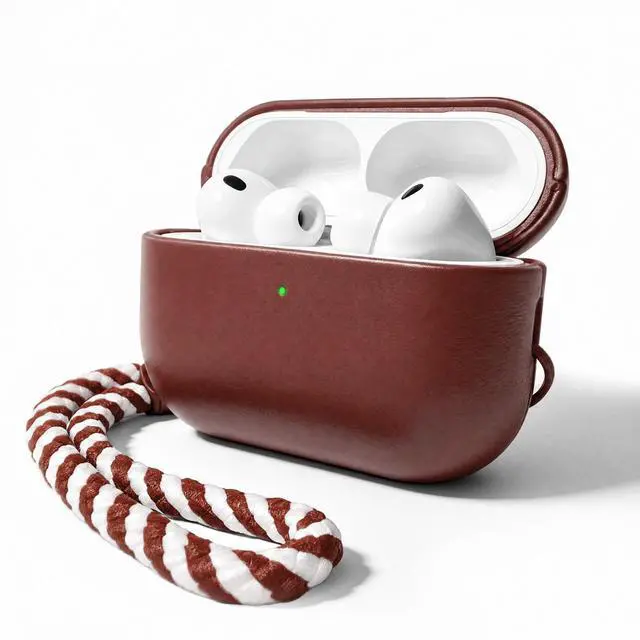 Main image of for AirPods Pro 3 Genuine Leather CaseAll-Round ShockproofMulti Leather, Frame+Hide Patented Dual LayerWireless Charging ReadyLED Visiblewith Lanyard (Dark Brown, Waxed Leather)