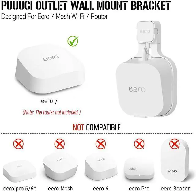 Alt view image 2 of 7 - Outlet Wall Mount Bracket for eero 7 Mesh Wi-Fi 7 Router - A Space-Saving Accessory with Cord Management, Supports Vertical or Horizontal Outlets (White, 1 Pack)