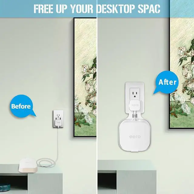 Alt view image 4 of 7 - Outlet Wall Mount Bracket for eero 7 Mesh Wi-Fi 7 Router - A Space-Saving Accessory with Cord Management, Supports Vertical or Horizontal Outlets (White, 1 Pack)