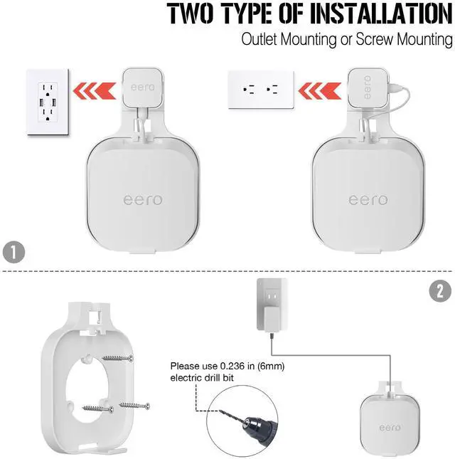 Alt view image 3 of 7 - Outlet Wall Mount Bracket for eero 7 Mesh Wi-Fi 7 Router - A Space-Saving Accessory with Cord Management, Supports Vertical or Horizontal Outlets (White, 1 Pack)