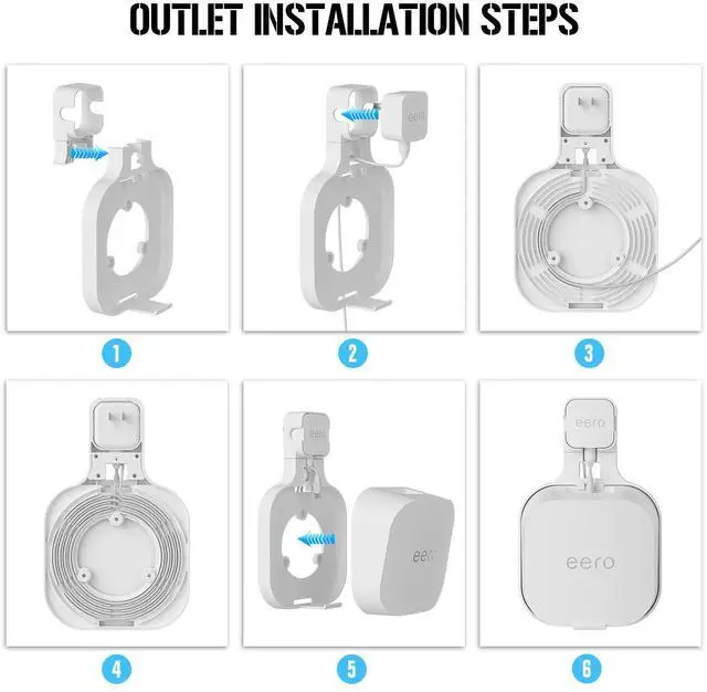 Alt view image 5 of 7 - Outlet Wall Mount Bracket for eero 7 Mesh Wi-Fi 7 Router - A Space-Saving Accessory with Cord Management, Supports Vertical or Horizontal Outlets (White, 1 Pack)