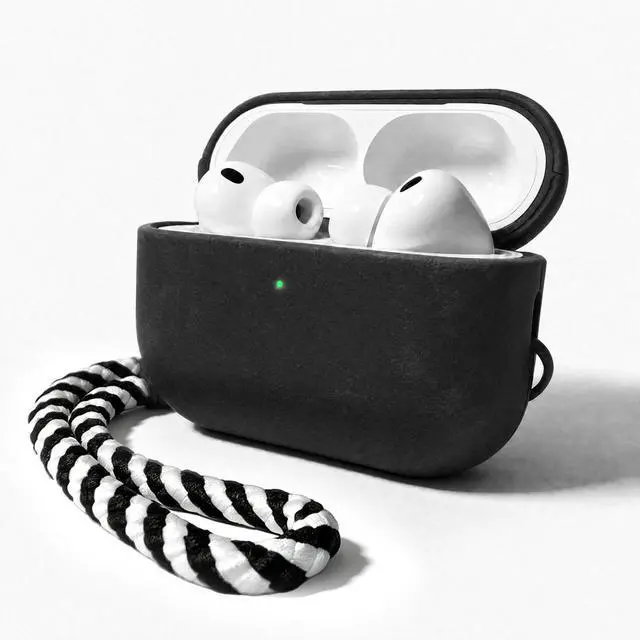 Main image of for AirPods Pro 3 Genuine Leather CaseAll-Round ShockproofMulti Leather, Frame+Hide Patented Dual LayerWireless Charging ReadyLED Visiblewith Lanyard (Black, Crazy Horse Leather)