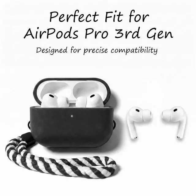 Alt view image 2 of 7 - for AirPods Pro 3 Genuine Leather CaseAll-Round ShockproofMulti Leather, Frame+Hide Patented Dual LayerWireless Charging ReadyLED Visiblewith Lanyard (Black, Crazy Horse Leather)