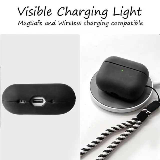 Alt view image 3 of 7 - for AirPods Pro 3 Genuine Leather CaseAll-Round ShockproofMulti Leather, Frame+Hide Patented Dual LayerWireless Charging ReadyLED Visiblewith Lanyard (Black, Crazy Horse Leather)