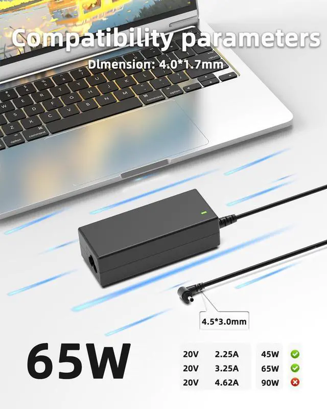 Alt view image 4 of 7 - 65W 45W Laptop Charger Compatible with Lenovo IdeaPad Series