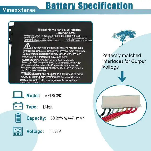 Alt view image 2 of 7 - AP18C8K 50.29Wh Laptop Battery Replacement for Acer Aspire 5 A514-52-58U3 A514-52 Chromebook 314 C933 Swift 3 SF314-57 SF314-42 SF314-57G SF314-58 Series Notebook 11.25V 4471mAh