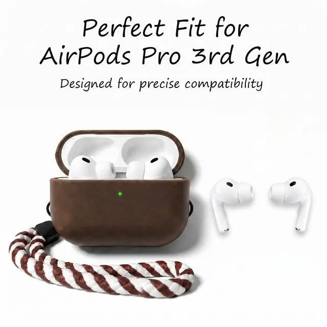 Alt view image 2 of 7 - for AirPods Pro 3 Genuine Leather CaseAll-Round ShockproofMulti Leather, Frame+Hide Patented Dual LayerWireless Charging ReadyLED Visiblewith Lanyard (Dark Brown, Crazy Horse Leather)