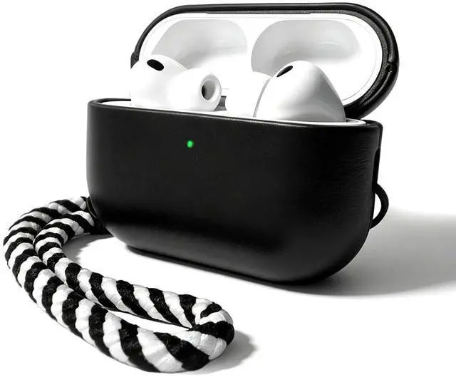 Main image of for AirPods Pro 3 Genuine Leather CaseAll-Round ShockproofMulti Leather, Frame+Hide Patented Dual LayerWireless Charging ReadyLED Visiblewith Lanyard (Black, Waxed Leather)
