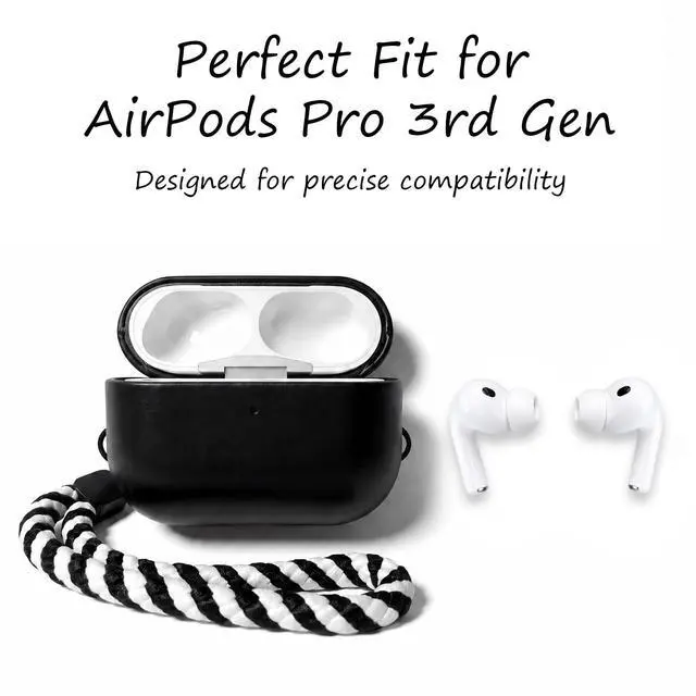Alt view image 2 of 7 - for AirPods Pro 3 Genuine Leather CaseAll-Round ShockproofMulti Leather, Frame+Hide Patented Dual LayerWireless Charging ReadyLED Visiblewith Lanyard (Black, Waxed Leather)