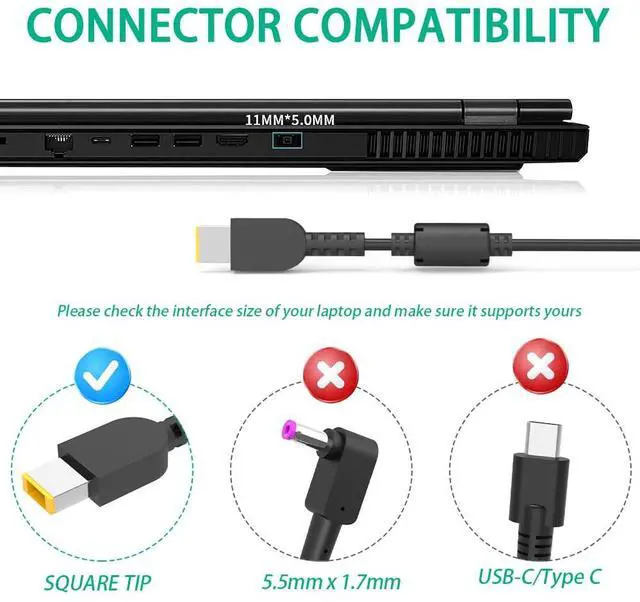 Alt view image 3 of 5 - 245W Slim Charger with Lenovo Legion 5 Pro 5i,7,7i 16iax10 | For Lenovo 16AGP11 16AFR10 15IRX10 15IAX11 15AHP10 LOQ ADL245SCC3A