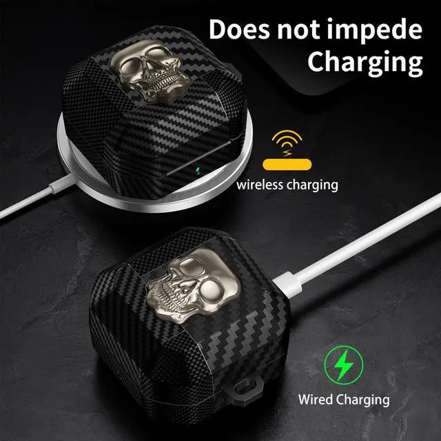 Alt view image 4 of 6 - for Samsung Galaxy Buds 4 Pro Case/Galaxy Bud 4 Cover Skull Gold | Funny 3D Skeleton Carbon Fiber Shockproof Cover with Keychain, Gothic Boys Men Earbuds Case for Galaxy Bud 4/ Buds 4 Pro