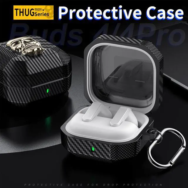 Alt view image 3 of 6 - for Samsung Galaxy Buds 4 Pro Case/Galaxy Bud 4 Cover Skull Gold | Funny 3D Skeleton Carbon Fiber Shockproof Cover with Keychain, Gothic Boys Men Earbuds Case for Galaxy Bud 4/ Buds 4 Pro