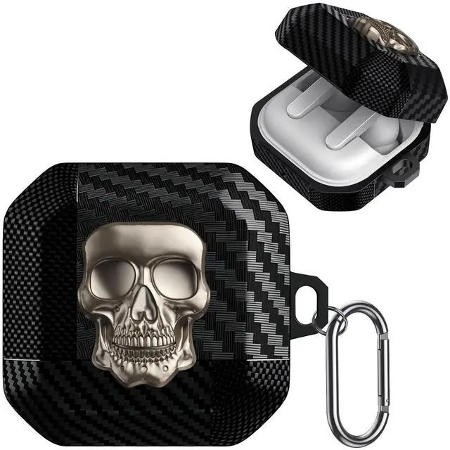 Main image of for Samsung Galaxy Buds 4 Pro Case/Galaxy Bud 4 Cover Skull Gold | Funny 3D Skeleton Carbon Fiber Shockproof Cover with Keychain, Gothic Boys Men Earbuds Case for Galaxy Bud 4/ Buds 4 Pro