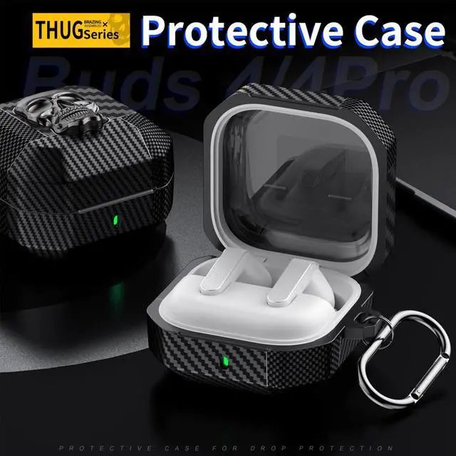 Alt view image 3 of 6 - for Samsung Galaxy Buds 4 Pro Case/Galaxy Bud 4 Cover Skull Silver | Funny 3D Skeleton Carbon Fiber Shockproof Cover with Keychain, Gothic Boys Men Earbuds Case for Galaxy Bud 4/ Buds 4 Pro