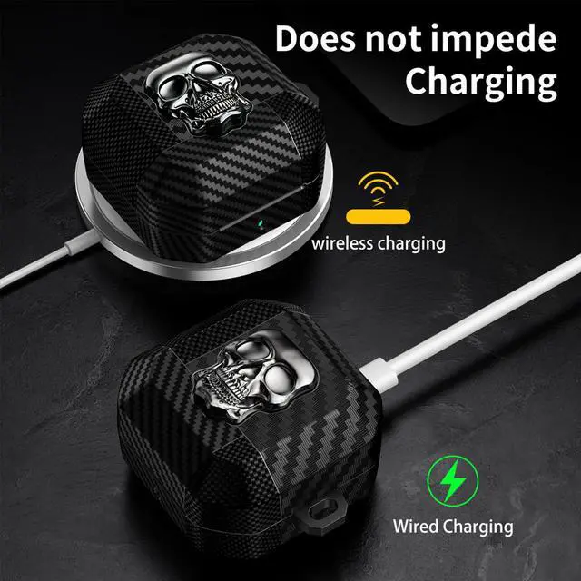 Alt view image 4 of 6 - for Samsung Galaxy Buds 4 Pro Case/Galaxy Bud 4 Cover Skull Silver | Funny 3D Skeleton Carbon Fiber Shockproof Cover with Keychain, Gothic Boys Men Earbuds Case for Galaxy Bud 4/ Buds 4 Pro