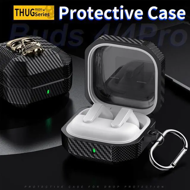 Alt view image 3 of 6 - for Samsung Galaxy Buds 4 Pro Case/Galaxy Bud 4 Cover Skull Copper | Funny 3D Skeleton Carbon Fiber Shockproof Cover with Keychain, Gothic Boys Men Earbuds Case for Galaxy Bud 4/ Buds 4 Pro