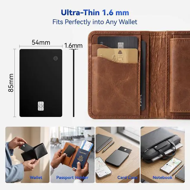 Alt view image 4 of 6 - Dual-Platform Wallet Tracker Card, Wireless Rechargeable 0.07in Slim Tracking Card,Work with Apple Find My & Google's Find Hub, Item Locator, Credit Card Size Tracker, IP68 Waterproof, Keys, Bags