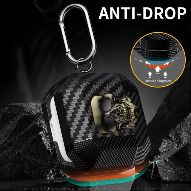 Alt view image 5 of 6 - for Samsung Galaxy Buds 4 Pro Case/Galaxy Bud 4 Cover Skull Copper | Funny 3D Skeleton Carbon Fiber Shockproof Cover with Keychain, Gothic Boys Men Earbuds Case for Galaxy Bud 4/ Buds 4 Pro