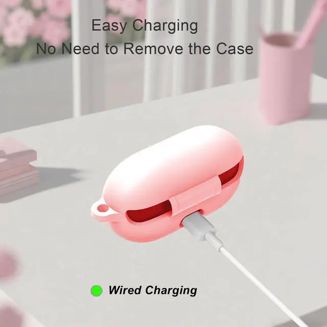 Alt view image 6 of 6 - Protective Case for Beats Solo Buds Case Cover with Cute Cherry Charm Heart Keychain, Soft Silicone Daisy Key Chains Accessories for New Beats Solo Charging Case Earbuds for Women Men Pink