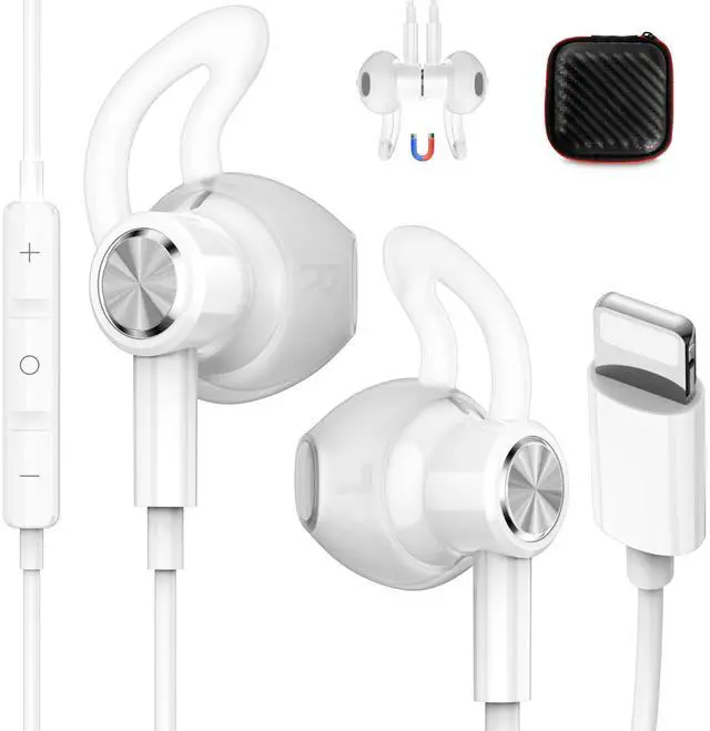 Main image of for Apple Lightning Headphones MFi-Certified Wired Earbuds White | Magnetic Larger Ear Buds Earphones with Anti-Drop Tips Corded Headset Cord for iPhone 14 Plus 13 Pro Max 12 Mini 11 XS XR 8