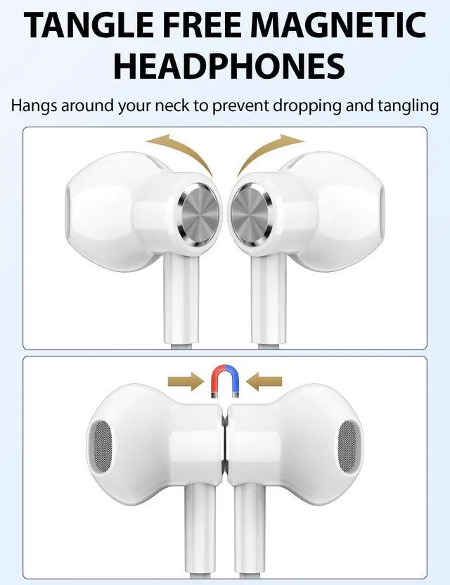 Alt view image 4 of 6 - for Apple Lightning Headphones MFi-Certified Wired Earbuds White | Magnetic Larger Ear Buds Earphones with Anti-Drop Tips Corded Headset Cord for iPhone 14 Plus 13 Pro Max 12 Mini 11 XS XR 8