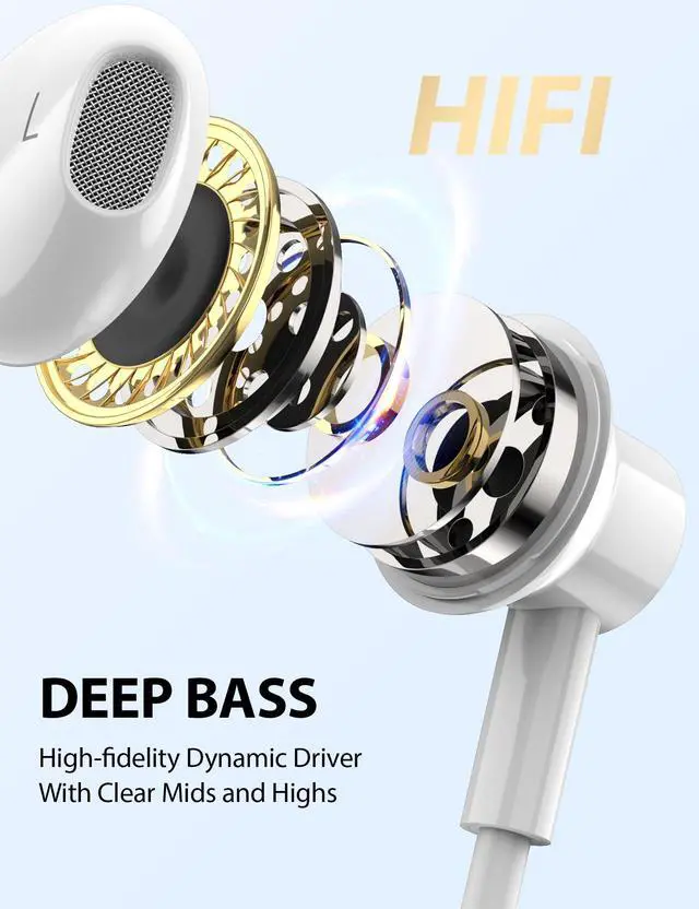 Alt view image 3 of 6 - for Apple Lightning Headphones MFi-Certified Wired Earbuds White | Magnetic Larger Ear Buds Earphones with Anti-Drop Tips Corded Headset Cord for iPhone 14 Plus 13 Pro Max 12 Mini 11 XS XR 8