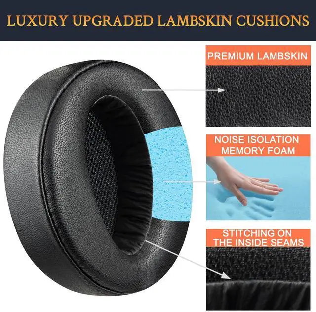 Alt view image 4 of 6 - Lambskin Earpads for Sony MDR-XB950 - Black | for Sony MDR-XB950(XB950BT/XB950B1/XB950N1/XB950AP) Over-Ear Headphones