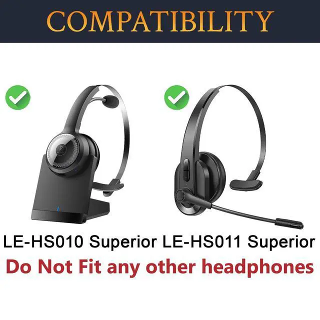 Alt view image 2 of 7 - Replacement Earpads Cover for LEVN LE-HS010 (Superior/Basic), LE-HS011 Superior Bluetooth Headsets, Cushions Ear Pads Cover with Soft Protein Leather - Black