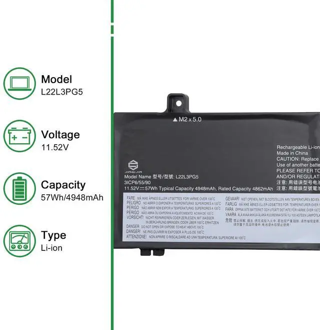 Alt view image 2 of 5 - L22L3PG5 Laptop Battery Replacement for Lenovo ThinkPad E14 Gen 5 Gen 6 E16 Gen 1 Gen 2 2023 2024 Series SB11K63027 5B11K63034 L22B3PG5 SB11K63028 5B11K63032 L22M3PG5 L22D3PG5 11.52V 57Wh