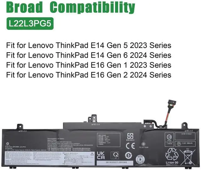 Alt view image 4 of 5 - L22L3PG5 Laptop Battery Replacement for Lenovo ThinkPad E14 Gen 5 Gen 6 E16 Gen 1 Gen 2 2023 2024 Series SB11K63027 5B11K63034 L22B3PG5 SB11K63028 5B11K63032 L22M3PG5 L22D3PG5 11.52V 57Wh