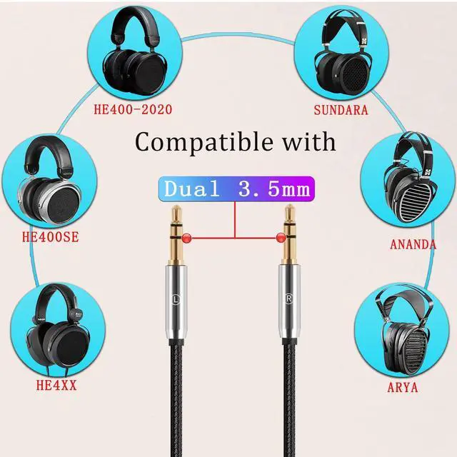 Alt view image 2 of 6 - Replacement Cable, Connecting Cable Compatible with HiFiman HE400S HE-400I HE-350 HE4XX/HE-400i/HE560, Balanced line Headphone Audio Adapter 2.5/3.5/4.4mm to Dual 3.5mm(4.4mm Plug), Black
