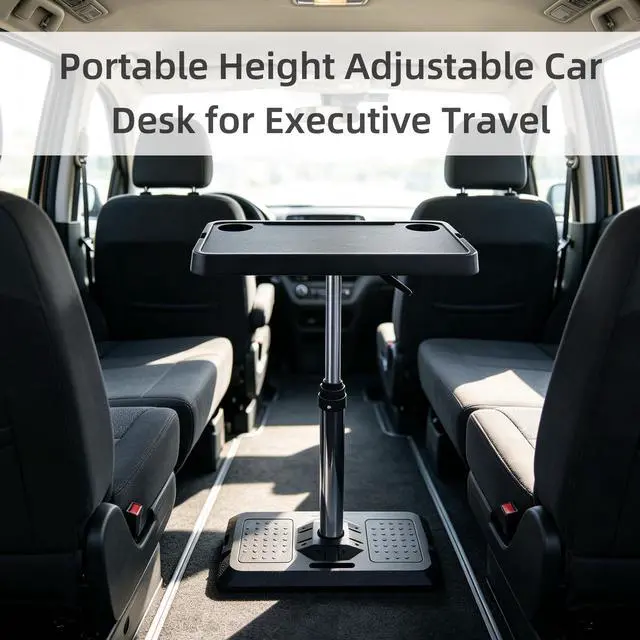 Alt view image 6 of 7 - Portable Car Laptop Desk, Pneumatic Height & Angle Adjustable Vehicle Table Tray, 360 Degree Rotatable Travel Desk for Front Rear Passenger Seat, Ideal for Work, Dining, Camping and Home Use