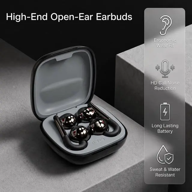 Alt view image 5 of 6 - Clip on Ear Buds The Lady's Innovative Z-Shaped Open Ear Design | Up to 60H Playback, ENC Call Noise Reduction, IPX5 Water Resistant, Comfort Fit, Perfect for Personal Use & Gifting