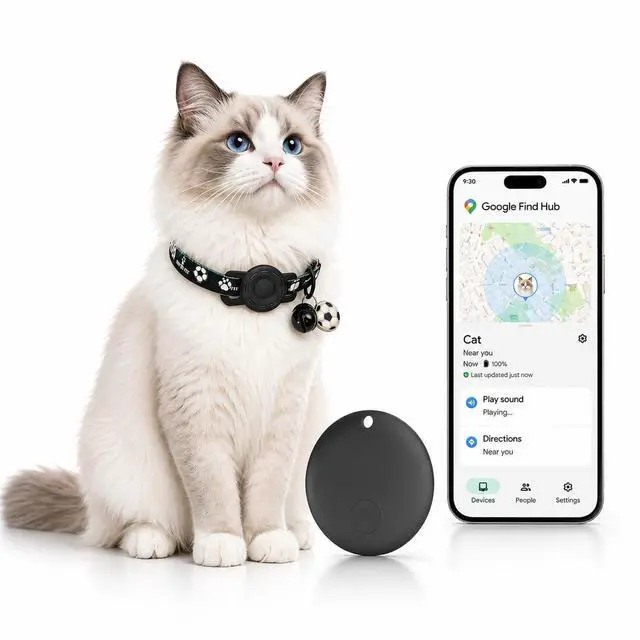 Main image of GPS Collar for Cats (Android Only) Pet Tracker, Soccer Style Smart Tag Compatible with Google Find My, Waterproof No Monthly Fee Cat Tracking Collar, Game Day Football Design for Pet Safety