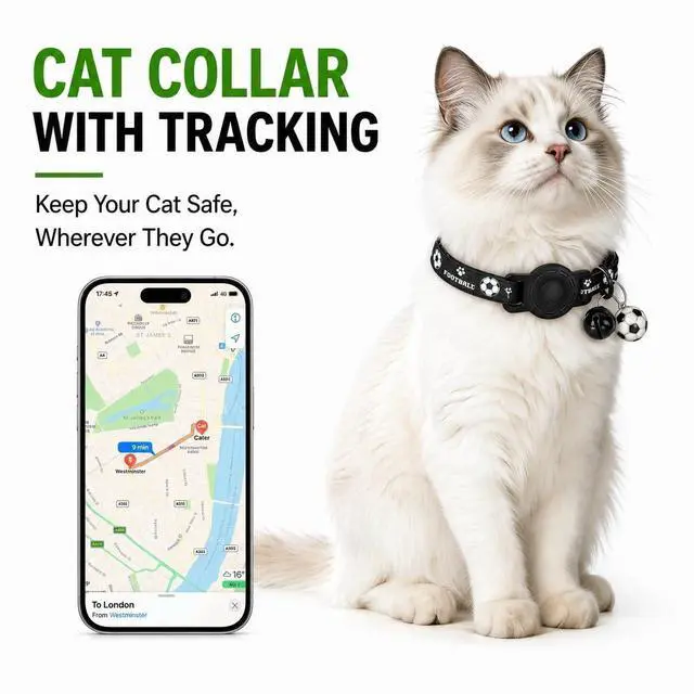 Alt view image 3 of 7 - GPS Collar for Cats (Android Only) Pet Tracker, Soccer Style Smart Tag Compatible with Google Find My, Waterproof No Monthly Fee Cat Tracking Collar, Game Day Football Design for Pet Safety