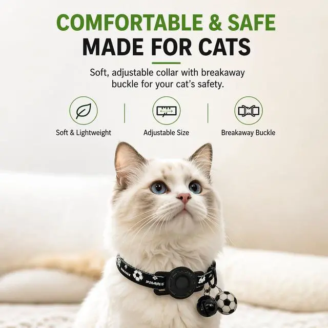 Alt view image 7 of 7 - GPS Collar for Cats (Android Only) Pet Tracker, Soccer Style Smart Tag Compatible with Google Find My, Waterproof No Monthly Fee Cat Tracking Collar, Game Day Football Design for Pet Safety