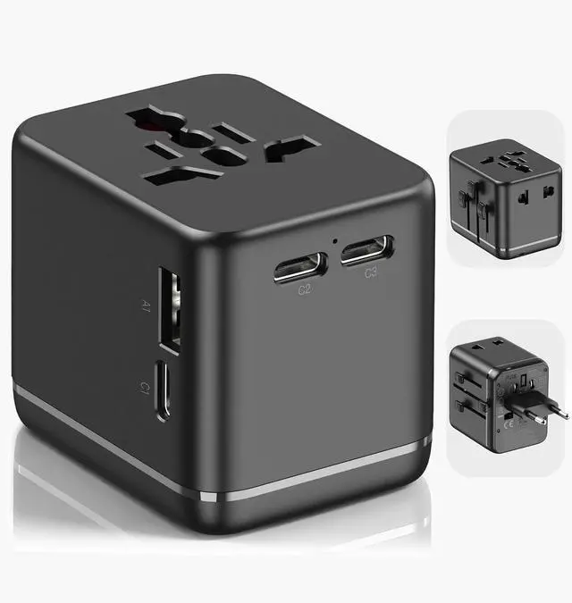 Main image of Universal Travel Adapter with Dual AC Outlets, 4 USB Ports, 2500W | 3 USB-C & 1 USB-A Ports, Charge 6 Devices, Compact Design, EU/US/UK/AU Plug Adapter for 200+ Countries
